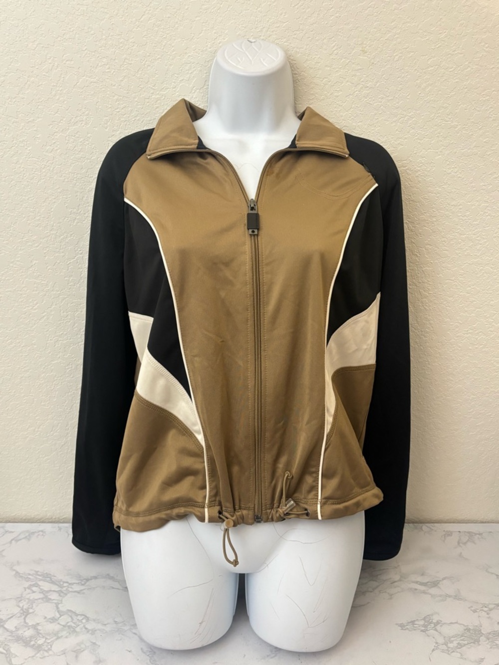 Oleg Cassini Sport Jacket Womens PL Beige Black White Full Zip Track Running